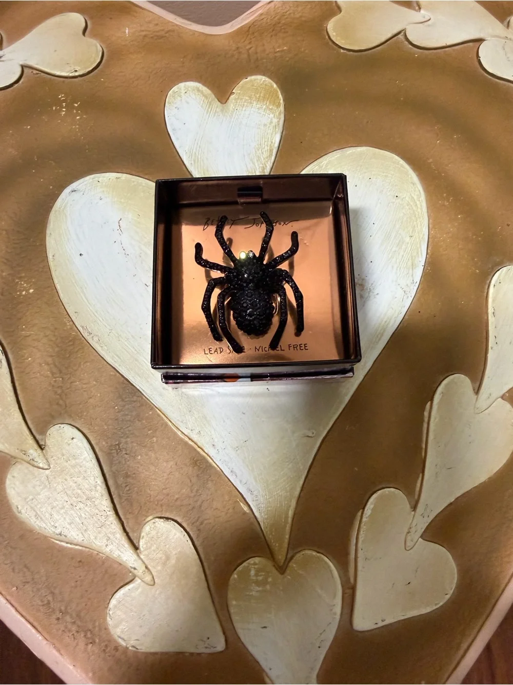 Betsey Johnson Halloween Adjustable Black Rhinestone Spider Ring